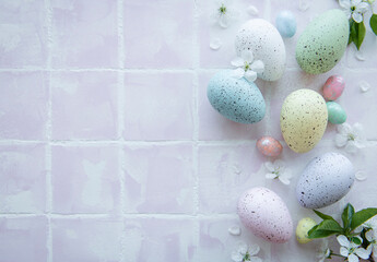 Colorful Easter eggs on tile background