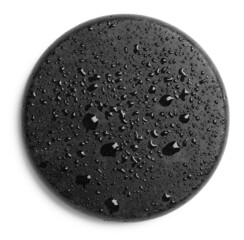 Wet stone with water drops isolated on white, top view