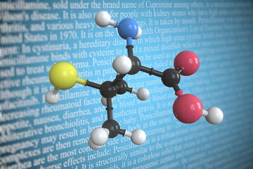 Penicillamine scientific molecular model, 3D rendering