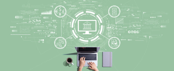 Fintech theme with person working with a laptop