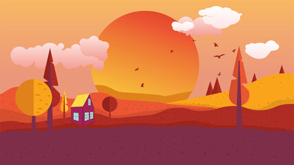 Simple retro sunset landscape