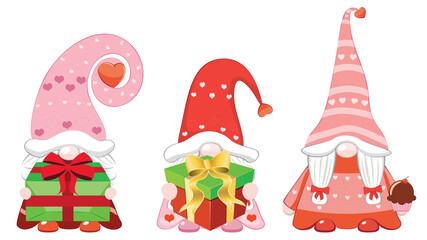 Three valentine gnome girls