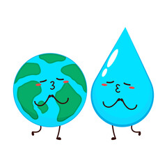 Water character design. Water drop and Earth vector.