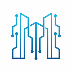 sophisticated modern logo design with a combination of building symbols and technology