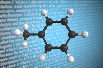 Toluene scientific molecular model, 3D rendering