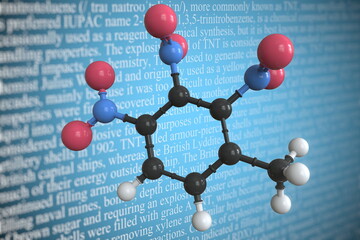 Molecular model of trinitrotoluene, 3D rendering - obrazy, fototapety, plakaty