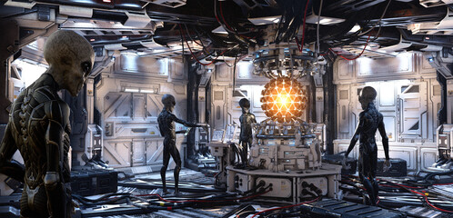Alien ship command deck 3D illustration