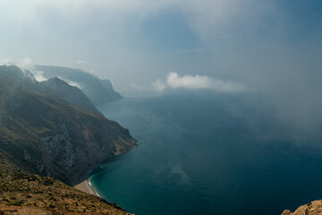 Al Hoceima city ,beach and sea and mountains ,mediterranean ,morocco .