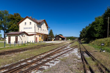 Fototapeta na wymiar Narrow gauge railway Jindrichuv Hradec to Nova Bystrice, station Nova Bystrice, Czech Republic