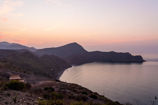 Al Hoceima city ,beach and sea and mountains ,mediterranean ,morocco .