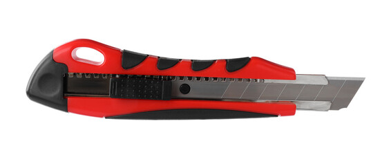 Red utility knife isolated on white. Construction tool