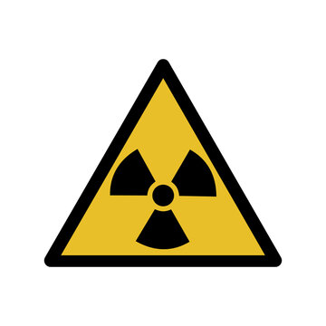 Radiation hazard sign. A yellow triangle with a black border and a shamrock in the middle. 