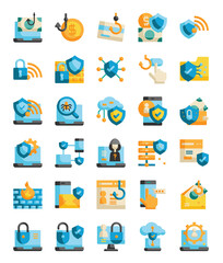 cyber security network technology flat icons