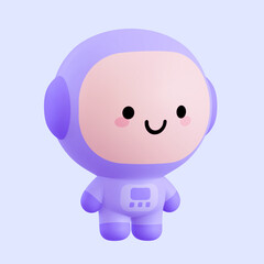 Funny little kawaii emoji character. Cartoon astronaut boy 3d render illustration on blue backdrop