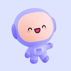 Funny little kawaii emoji character. Cartoon astronaut boy 3d render illustration on blue backdrop