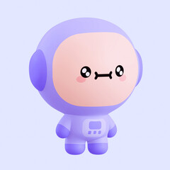 Funny little kawaii emoji character. Cartoon astronaut boy 3d render illustration on blue backdrop