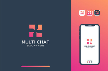 multi chat logo design in square style.