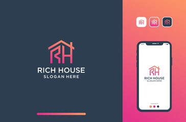 rh house logo design for real estate or builder.