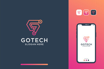 g logo design in line tech style.