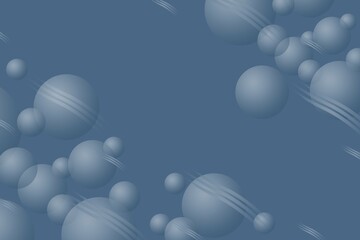 blue background with three-dimensional balls and waves, abstraction