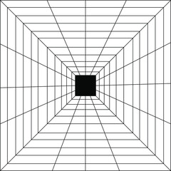 Set of retro futuristic design elements, perspective grids, tunnel, RETRO title, polar grid, black hole, bipyramidal, circle portal, gravity visualization. Cyberpunk 80s style. Vector illustration.