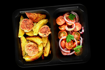Diet box set. A healthy food and diet concept. Dietary catering. Fitness meal. Take away. - obrazy, fototapety, plakaty