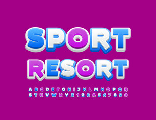Vector bright banner Sport Resort. Unique Alphabet Letters and Numbers set. Modern Uppercase Font