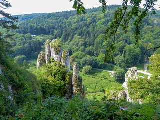 A panoramic view on Skala Biala Reka (the White Hand rock) in the Ojcow National Park near Krakow, Lesser Poland, Poland. Tatra mountains. Limestone rock formation. Jurassic Krakow-Czestochowa Upland © Chris