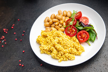 couscous with beans salad tomato vegetable fresh healthy meal food diet snack on the table copy space food background 