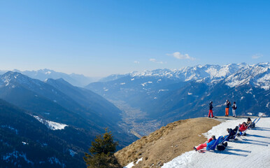 Rest on sun loungers in the Italian Alps