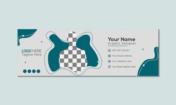 Professional email signature template with abstract teal fluid shape design