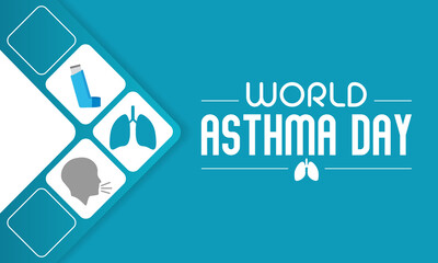World Asthma day is observed each year in May. it is a disease that affects the lungs. It is one of the most common long-term diseases of children, but adults can have asthma too. Vector illustration