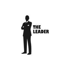 Standing business man in suit. Leadership vector silhouette illustration concept.