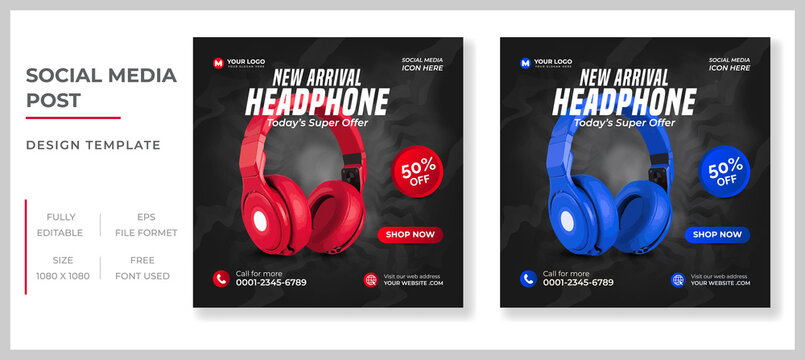 New arrival smart headphone banner for selling and promotional purpose. Smart  headphone or musical instrument poster design template