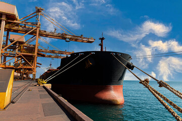 A picture of the industrial sea port of Sohar in the northern part of the Sultanate of Oman, cargo...