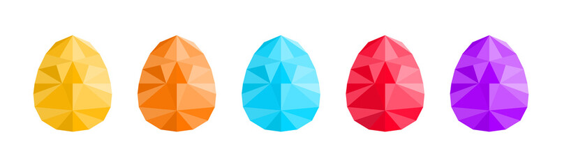 Polygonal easter egg set. Colorful modern style eggs
