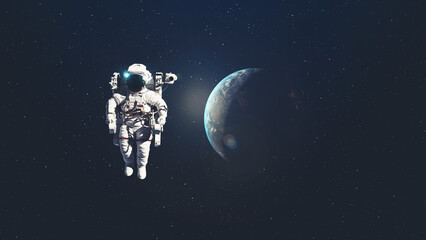 Astronaut spaceman do spacewalk while working for spaceflight mission at space station . Astronaut...