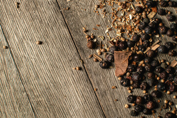 Gin Ingredients on an Oak Barrel 