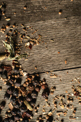 Gin Ingredients on an Oak Barrel 