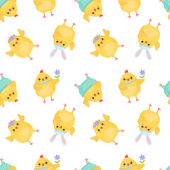 Seamless vector pattern with cute easter chicks.