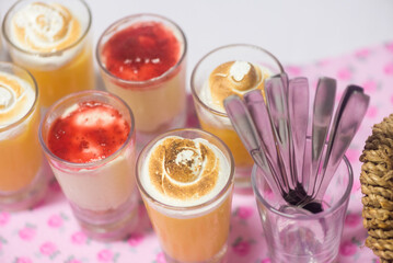 sweet cream desserts with strawberry to celebrate a birthday