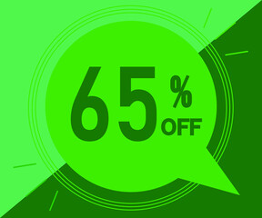 Special offer with 65% off sales. Advertisement in green