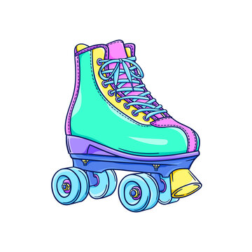 Roller skates illustration. Retro roller skates. 90s fashion. Disco style. 90s style vector. 1990s trendy illustration. Nostalgia for the 90s.