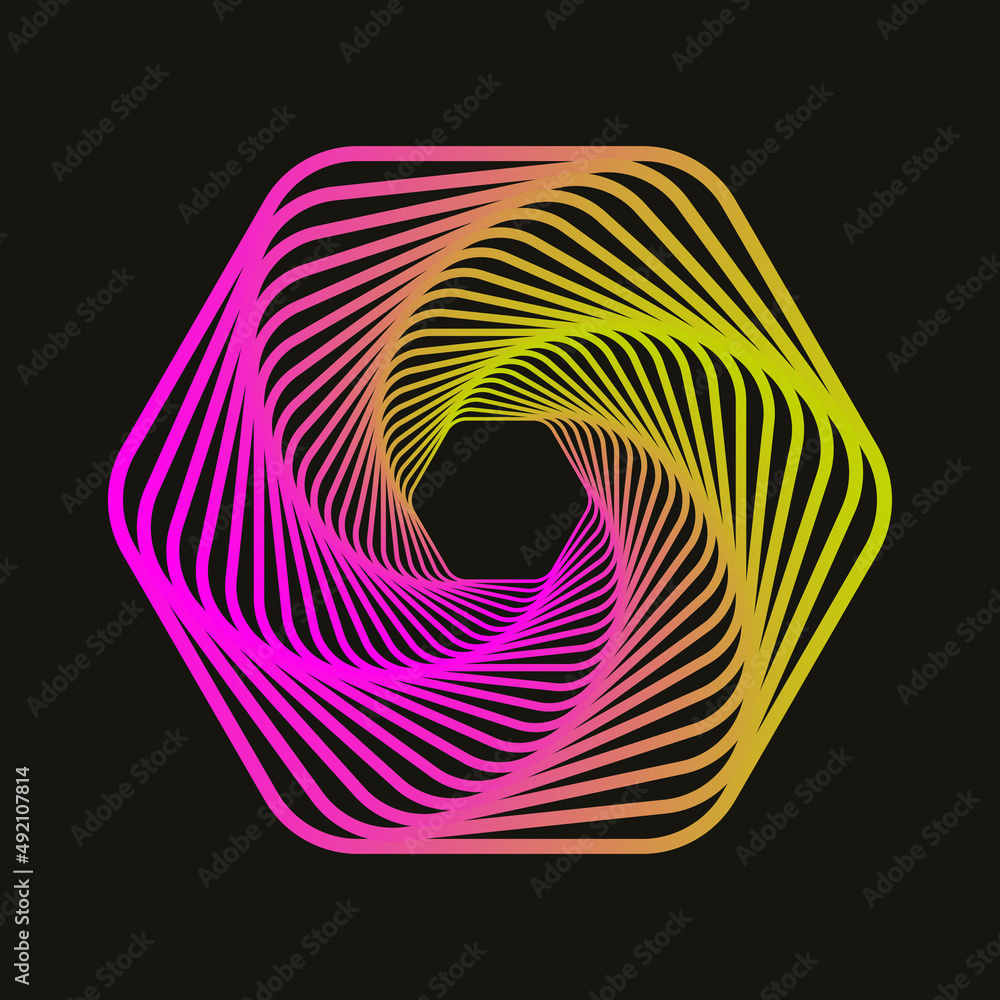 Poster twisted colored lines of the octagon frame. vector 3d tunnel made of geometric shapes. abstract dark
