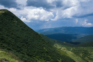 beautiful carpathian mountains, road, hills, forest, ukrainene