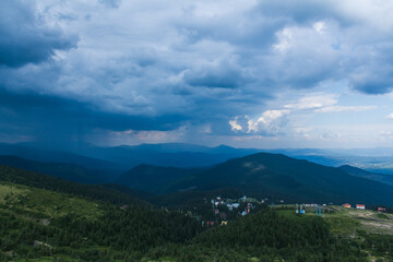 beautiful carpathian mountains, road, hills, forest, ukrainene