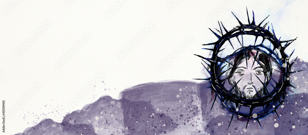 Wall mural lent season, holy week, good friday concepts. christian banner, watercolor.