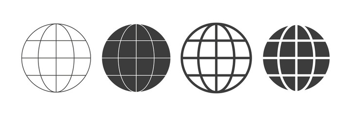 Globe icons set. World wide web outline symbols collection. Vector illustration isolated on white.