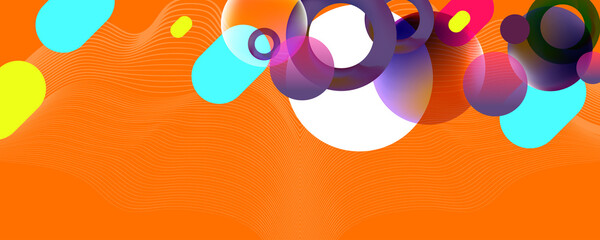 Fototapeta premium Art bright neon surreal summer glitch futuristic neon abstract background. Graphic elements different colors line shapes and round shapes Live data style