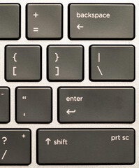 Abstract look at the keys of a laptop keyboard.